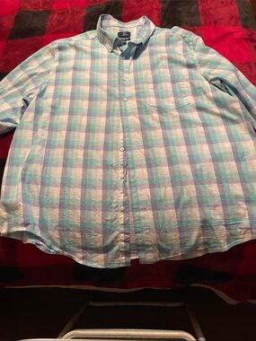 George Light Blue and Aqua Plaid Button-Down Shirt